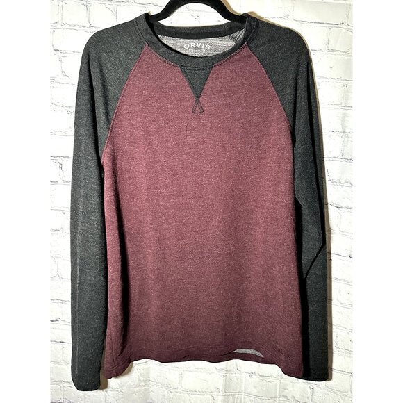ORVIS MENS LONG SLEEVE KNIT SHIRT WITH BLACK AND MAROON (M) EUC GENTLY WORN G-29 - Picture 1 of 4